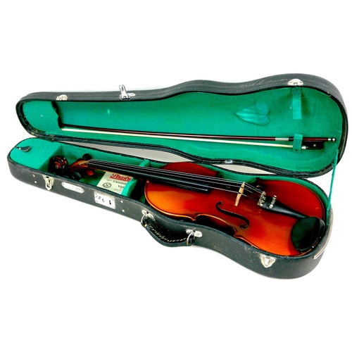 120 - A 20th century Viola, made in China, with box and fitted hard case, together with a violin (without ... 