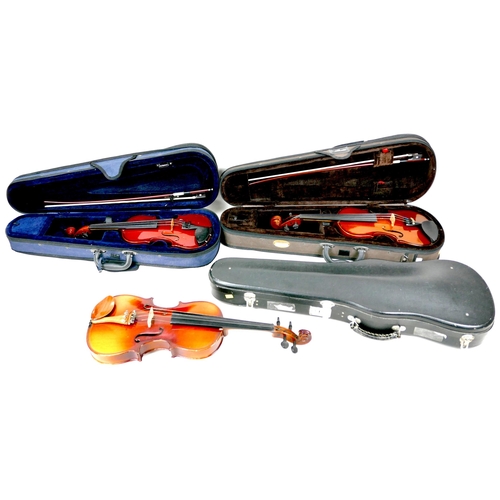 120 - A 20th century Viola, made in China, with box and fitted hard case, together with a violin (without ... 