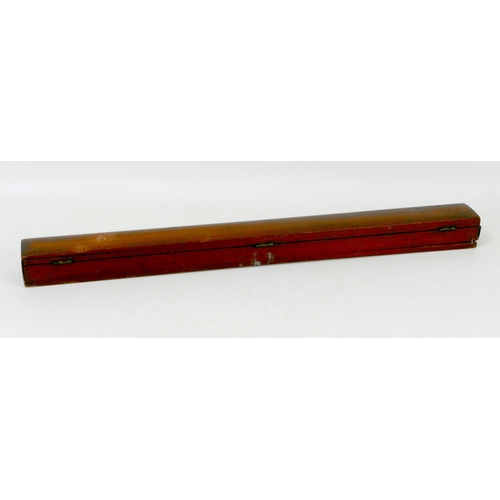 122 - A late 19th/early 20th century rosewood flute, three sections with white metal mounts and keys, ebon... 