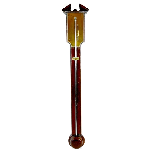 139 - A George III century mahogany stick barometer, the rectangular brass dial plate signed 'G. B. Velzi ... 