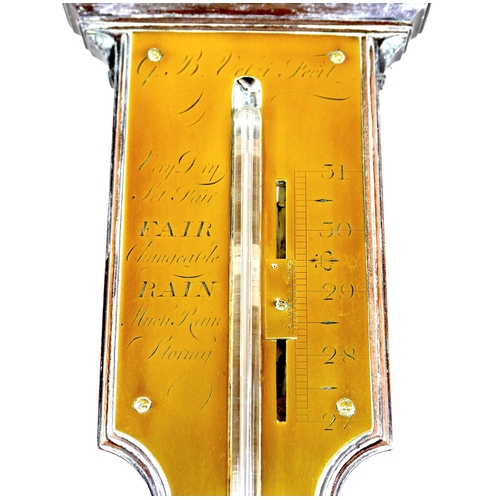 139 - A George III century mahogany stick barometer, the rectangular brass dial plate signed 'G. B. Velzi ... 