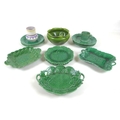 A group of 19th century Wedgwood cabbage leaf pattern ceramics, with green glazes, comprising seven ... 