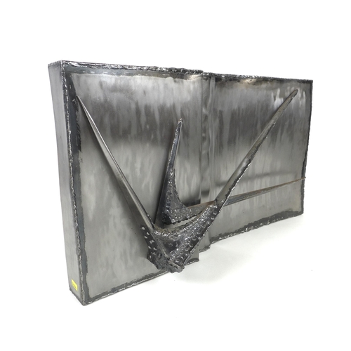 149 - Noel Black (British, late 20th century): a welded steel abstract wall sculpture, with star form deta... 