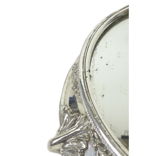 156 - A mid 20th century silver plated wedding cake stand, of circular form, with mirrored centre surround... 