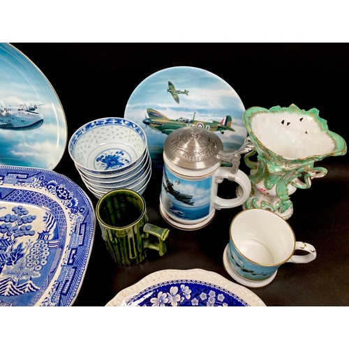 16 - A group of 19th and 20th century ceramics, including a mid 19th century porcelain Minton vase, decor... 