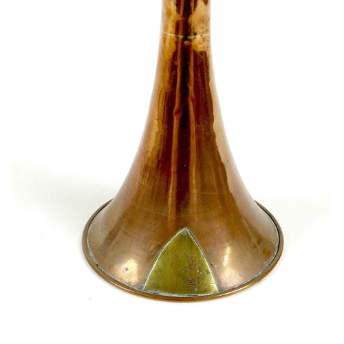 160 - A Victorian copper coaching horn, with applied brass maker's mark and inscribed 'London & Canterbury... 