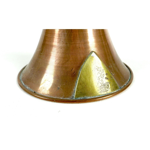 160 - A Victorian copper coaching horn, with applied brass maker's mark and inscribed 'London & Canterbury... 