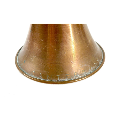 160 - A Victorian copper coaching horn, with applied brass maker's mark and inscribed 'London & Canterbury... 