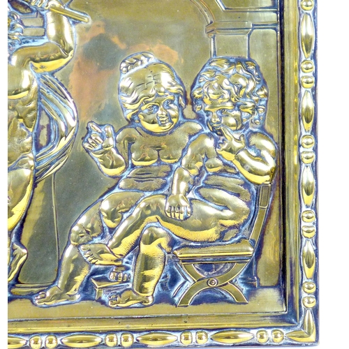 161 - A 19th century cast brass plaque, of rectangular form with bead and reel border, depicting six putti... 