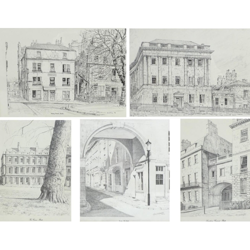 167 - A group of five prints of different places of interest in Bath, largest 35 by 25cm, framed and glaze... 