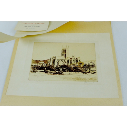 169 - C. Dickens (British, 19th century): 'Worcester Cathedral', etching, signed and titled in pencil to l... 