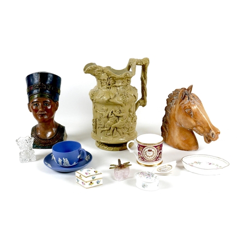 17 - A group of pottery and china collectables, including a Victorian Charles Meigh moulded pottery jug, ... 