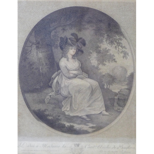 172 - Two 18th century copper plate engravings, one inscribed 'Dediee a Madame la Comtse Amelie de Boufler... 