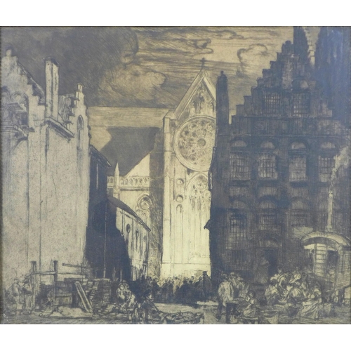 180 - After Sir Frank Brangwyn (British, 1867-1956): 'Church of St Nicholas, Dixmuden', etching, 1908, 53 ... 