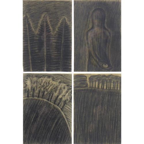 181 - A. Kovalova: Four charcoal sketches, comprising a drawing of three tall trees, 1986, signed to lower... 