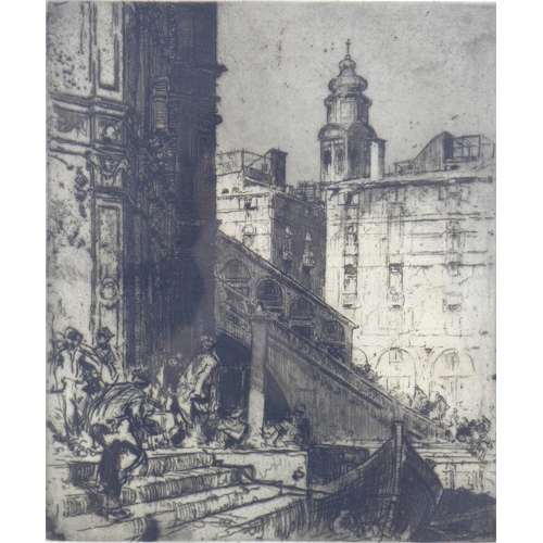 182 - Sir Frank Brangwyn (British, 1867-1956): 'The Rialto', etching of a Venetian scene, 1906, signed low... 