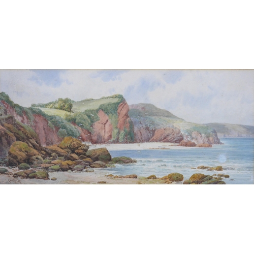 187 - C. N. Rowe (British, 20th century): a Cornish beach view, signed lower left, watercolour, 17 by 37cm... 