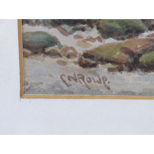 187 - C. N. Rowe (British, 20th century): a Cornish beach view, signed lower left, watercolour, 17 by 37cm... 