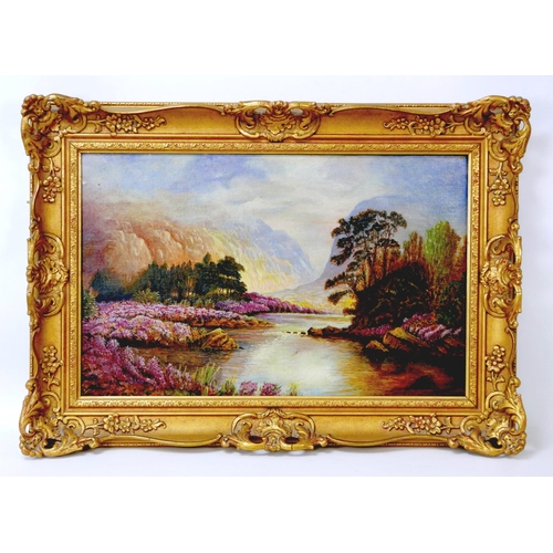 196 - Continental School (20th century): Mountainous landscape with wild flowers, oil on canvas, unsigned,... 