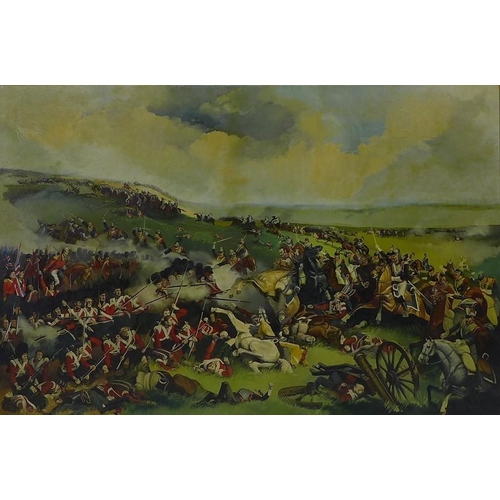 199 - David Woodland (British, 20th century): 'The Battle of Waterloo', oil on canvas, signed lower right,... 