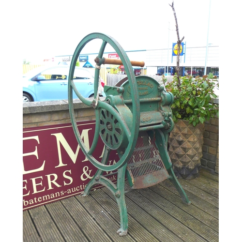 201 - A 20th century Bentall & Co cattle feed grain grinder, previously used as a garden feature, 70 by 87... 