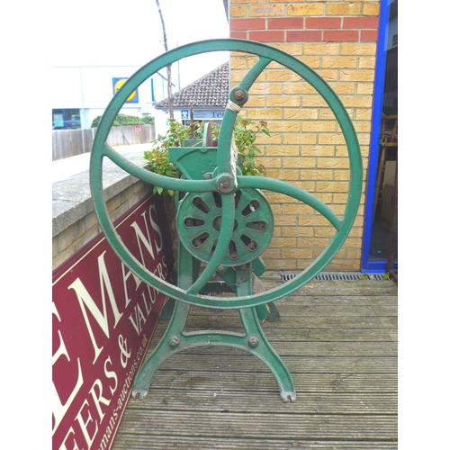 201 - A 20th century Bentall & Co cattle feed grain grinder, previously used as a garden feature, 70 by 87... 