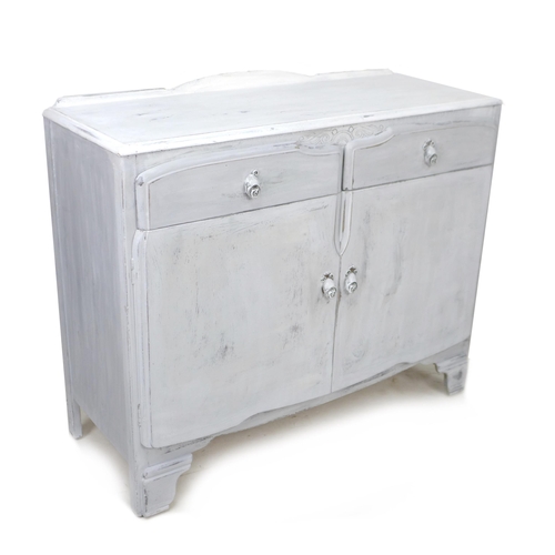 215 - A vintage white painted sideboard, with two drawers and two cupboards below, 108 by 41.5 by 92cm hig... 