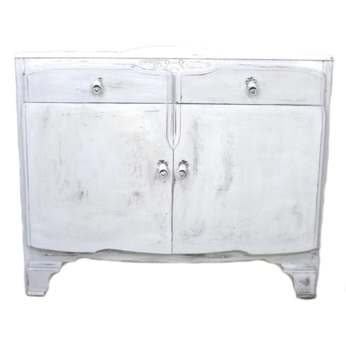 215 - A vintage white painted sideboard, with two drawers and two cupboards below, 108 by 41.5 by 92cm hig... 