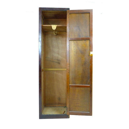 222 - A vintage oak cupboard, of tall narrow form, fitted with a shelf and hanging rail, stamped 'Staverto... 