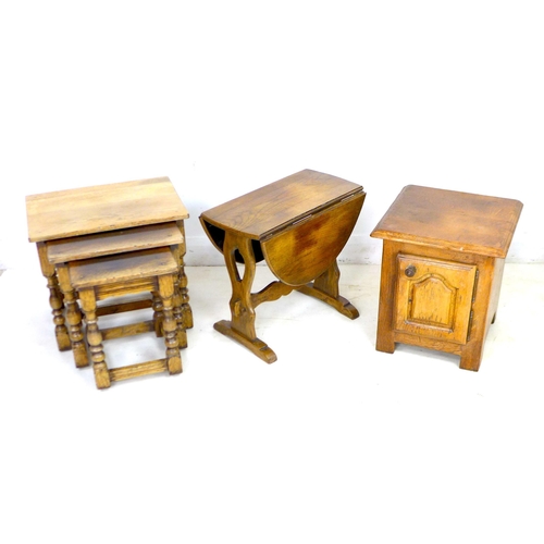 236 - A group of furniture, comprising an oak nest of three tables, in 17th century style, a similar style... 