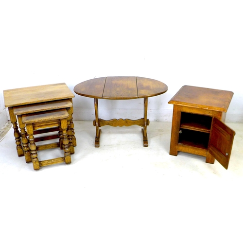 236 - A group of furniture, comprising an oak nest of three tables, in 17th century style, a similar style... 