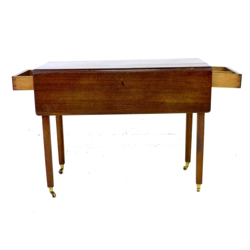 237 - A Regency mahogany Pembroke table, with two drawers and brass knobs, raised on tapered square sectio... 