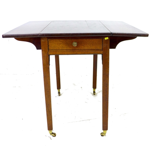 237 - A Regency mahogany Pembroke table, with two drawers and brass knobs, raised on tapered square sectio... 