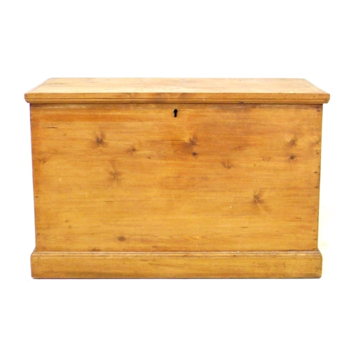 243 - A pitch pine blanket box, with metal handles and lift lid, 89.5 by 44.5 by 57.5cm high.