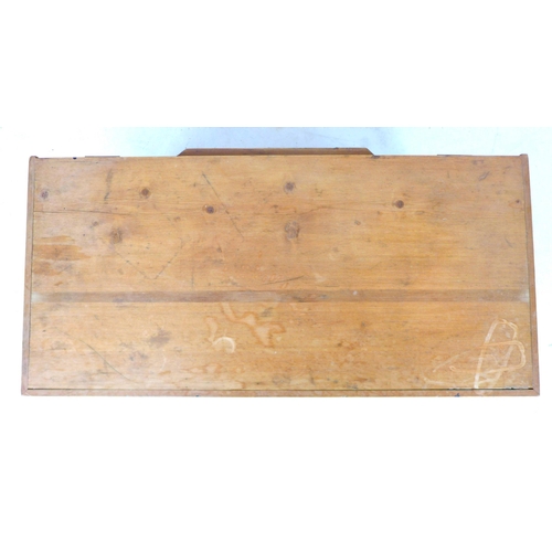 243 - A pitch pine blanket box, with metal handles and lift lid, 89.5 by 44.5 by 57.5cm high.