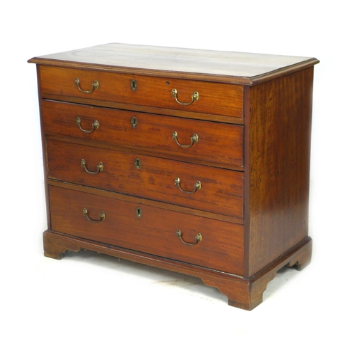 254 - An Edwardian mahogany chest of four graduating drawers, with brass swan neck handles, raised upon br... 