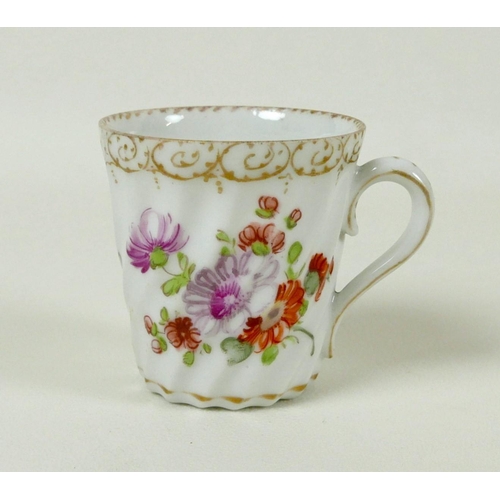 26 - A Dresden porcelain demi-tasse cup, 19th century, 5.7 by 6cm, spiral fluted and decorated with flowe... 