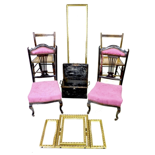 265 - A group of furniture, comprising a pair of Edwardian cane seated bedroom chairs, a pair of Edwardian... 