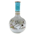 A Victorian terracotta bottle vase, a/f neck damaged and replaced, finely painted with classical Gre... 