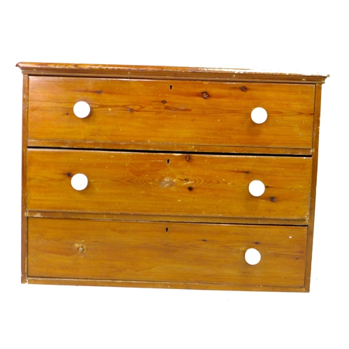 270 - A Victorian pine chest of three graduating drawers, with white ceramic handles, 107.5 by 56 by 79cm ... 