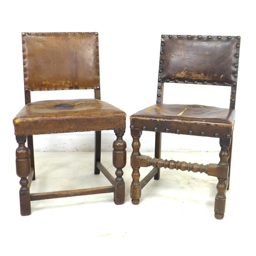 273 - A group of eight mid 20th century oak dining chairs, in Jacobean style, all with studded leather bac... 