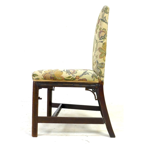 287 - A Georgian mahogany side chair, squared back and seat, padded and upholstered in floral embroidered ... 