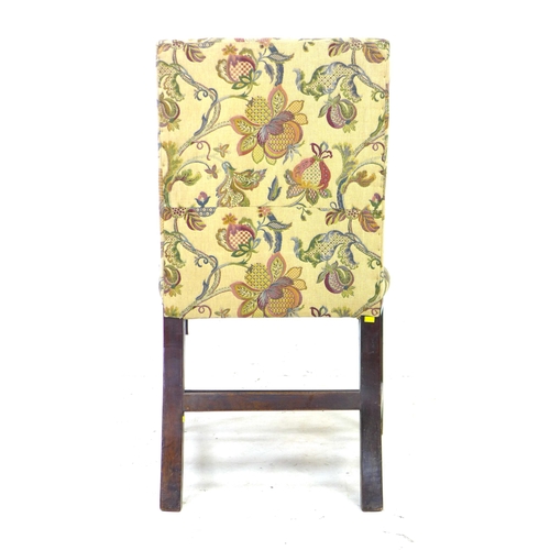 287 - A Georgian mahogany side chair, squared back and seat, padded and upholstered in floral embroidered ... 