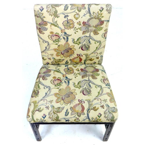 287 - A Georgian mahogany side chair, squared back and seat, padded and upholstered in floral embroidered ... 