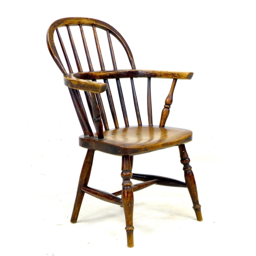 294 - A Victorian oak child's Windsor chair, with stick back and H stretcher, 40.5 by 48 by 63.5cm high.