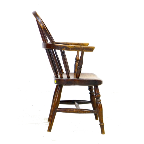 294 - A Victorian oak child's Windsor chair, with stick back and H stretcher, 40.5 by 48 by 63.5cm high.