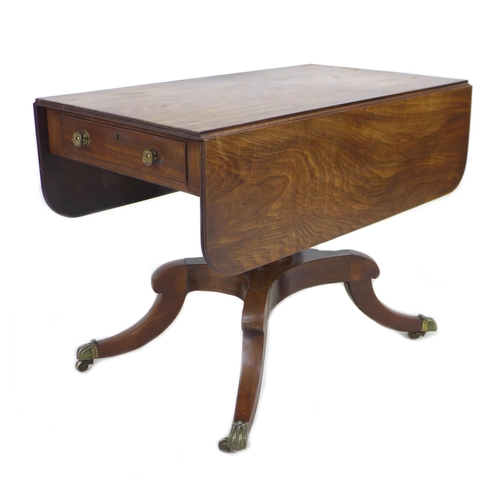 295 - A Regency mahogany Pembroke table, the single drawer with brass knobs and cock beading, raised on a ... 