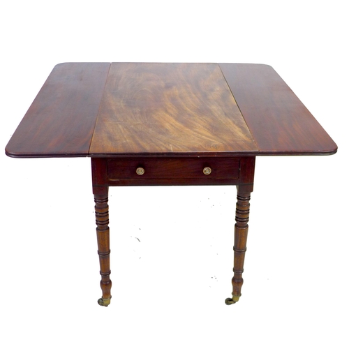 303 - A large Regency mahogany Pembroke table, single frieze drawer with brass knob, opposing false drawer... 