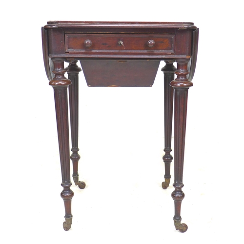 306 - An early Victorian mahogany sewing table, plum pudding mahogany veneered square top with rounded cor... 