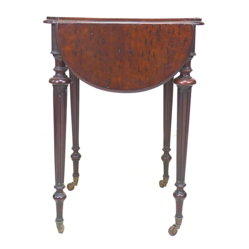 306 - An early Victorian mahogany sewing table, plum pudding mahogany veneered square top with rounded cor... 